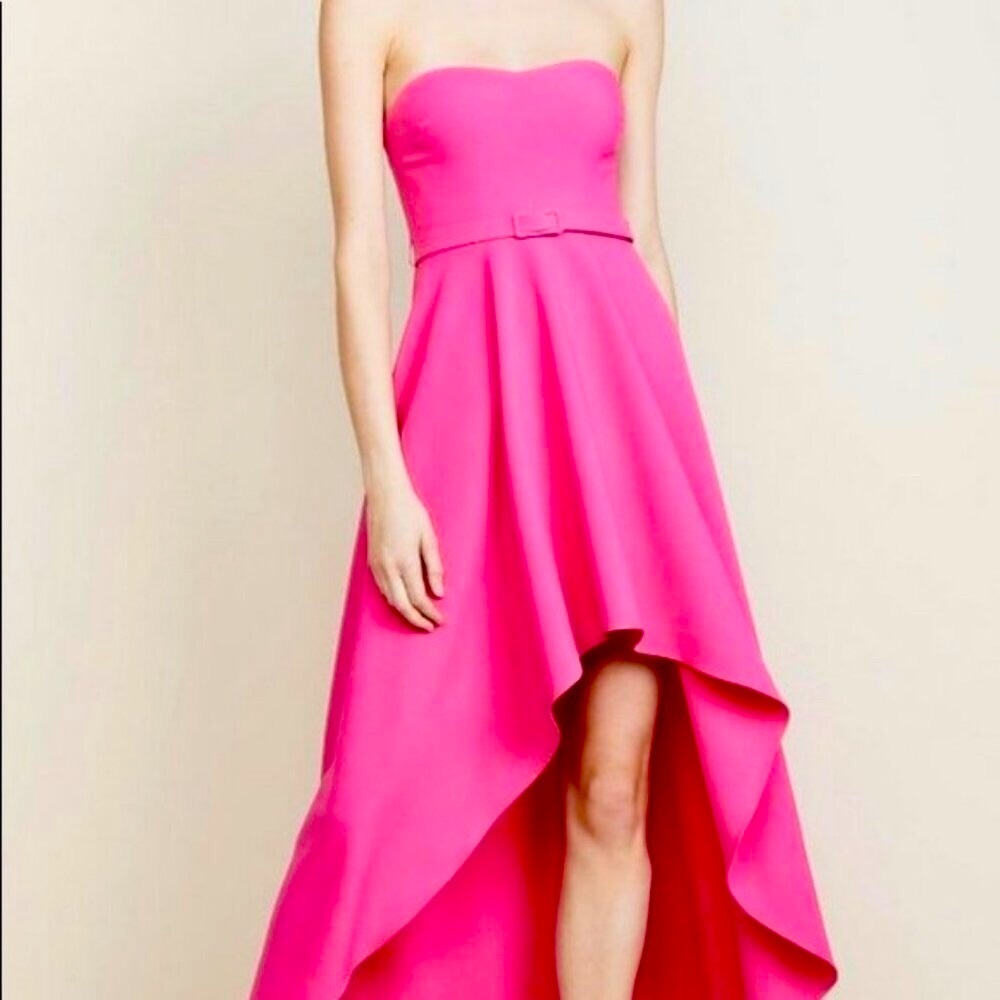 New LIKELY Lovelle Hi-Low Strapless Belted Gown Pink Flame 6 MSRP $378 - Picture 2 of 7